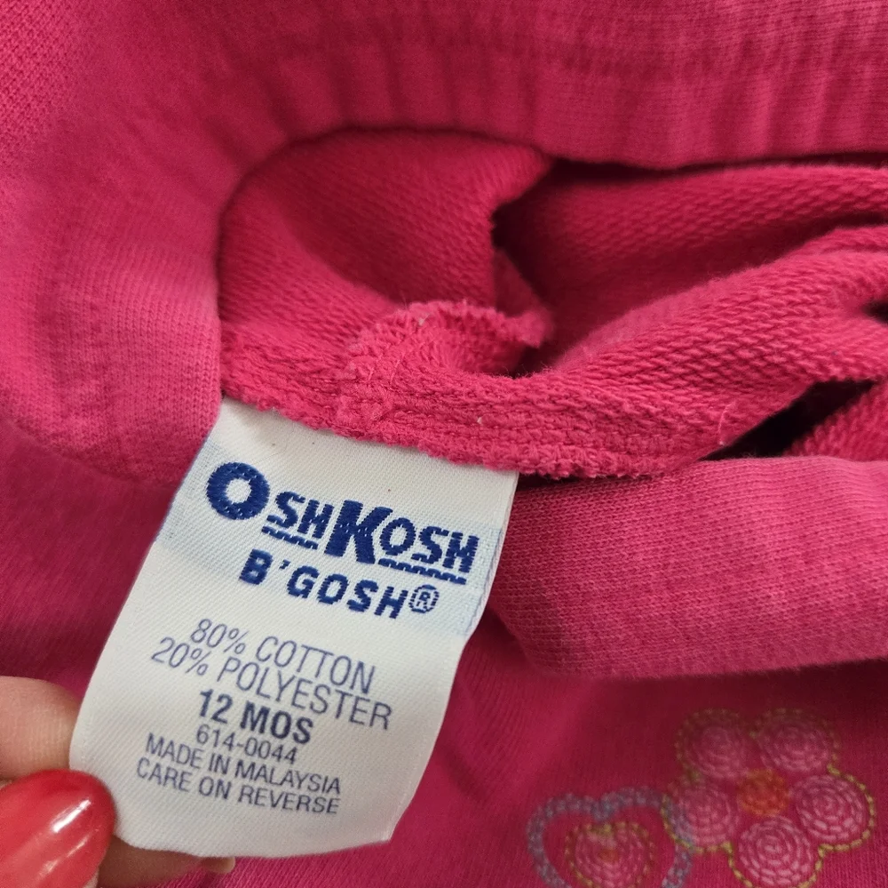 Vintage Y2K OshKosh B'Gosh Fuschia Pink Hoodie with Floral Embroidery